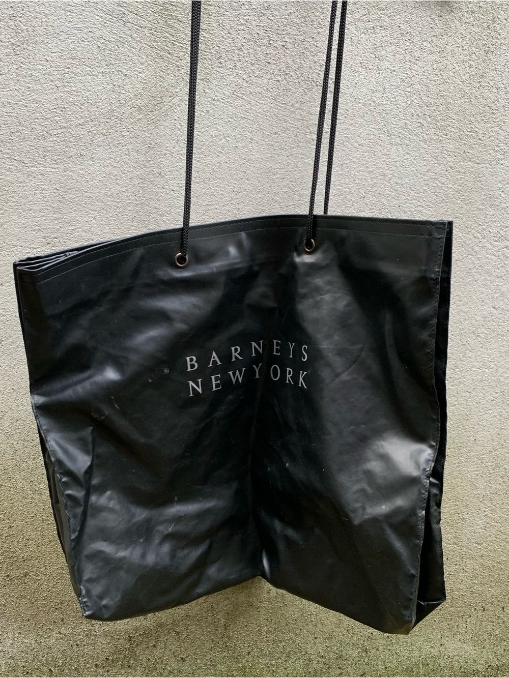 Shabby Chic Vintage Barneys New York Black Rope-Handle Tote Vinyl Shopping Bag